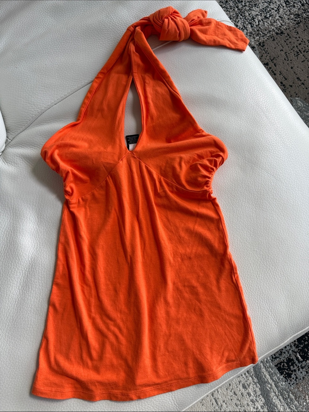 Moda International Bright Orange Halter Top Lined in Chest Area